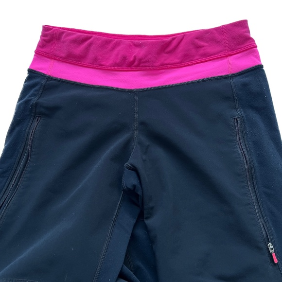 Lululemon Black Pink Yoga Pants Running Workout Sz 4 Low Rise Zipper Pockets Vtg - Picture 3 of 10